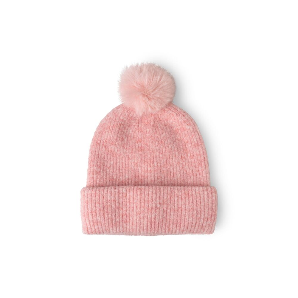 8665 Powder Knit Pom Hat Oversized Fit Hat - Pink